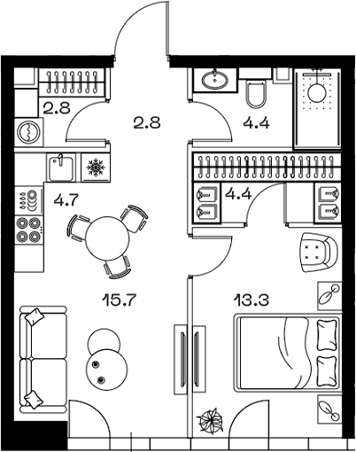 2-комн., 48.1 м², 3/18 этаж, ЖК «SHIFT»