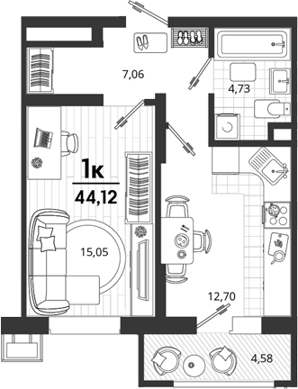 1-комн. квартира, 39.54 м² в ЖК Родные Просторы — фото 2