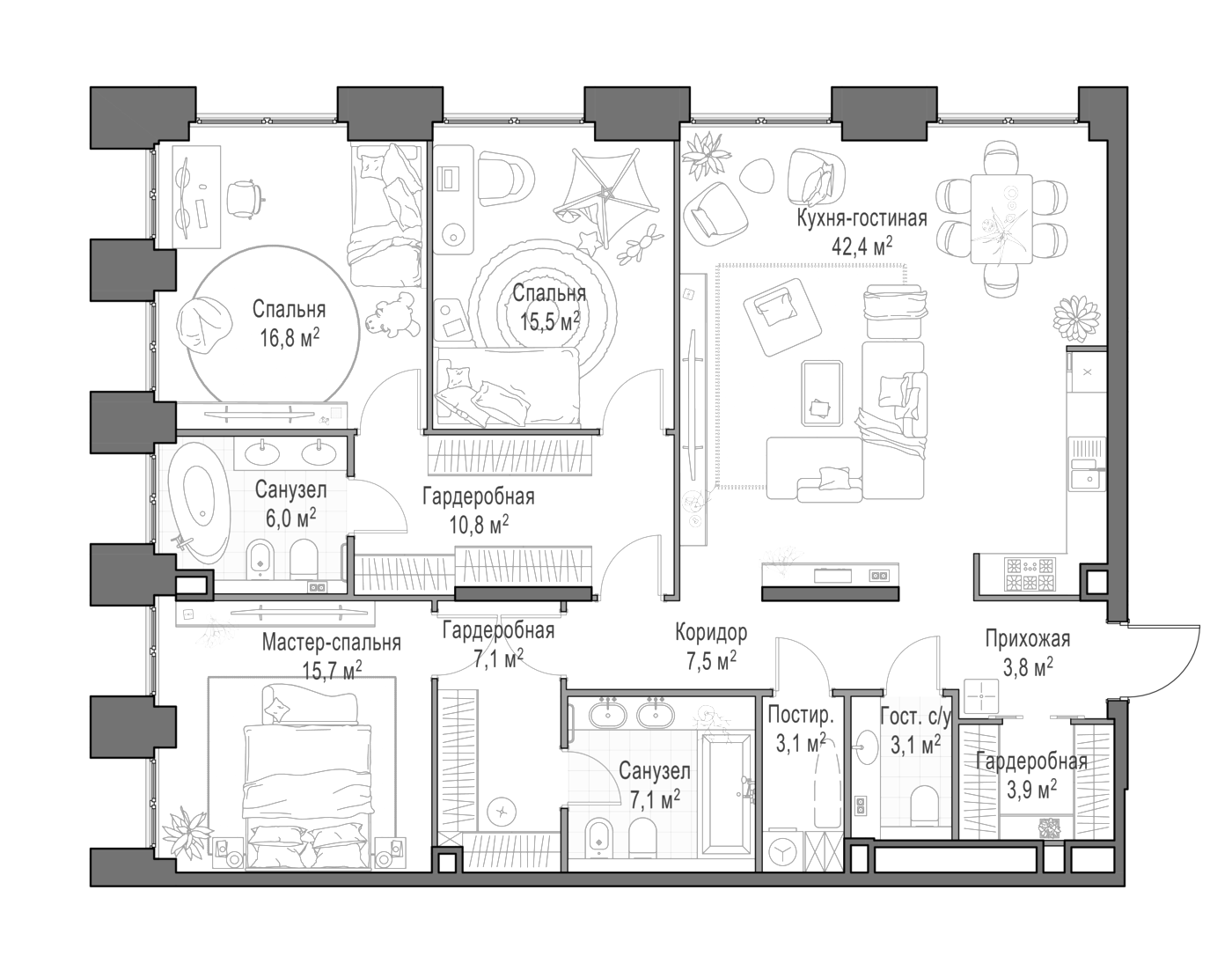 4+ комнаты, 143.8 м², 14/23 этаж, ЖК «Квартал Life Time»