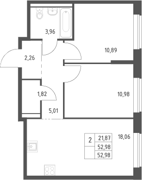 3-комн., 52.98 м², 2/9 этаж, ЖК «Большое Юрлово»