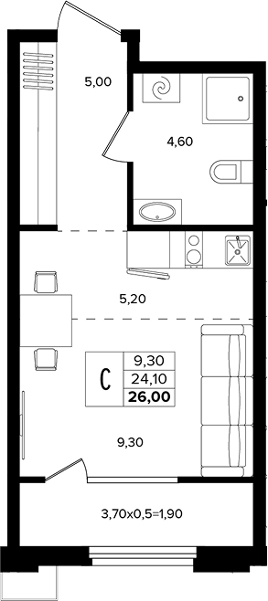Студия, 24.1 м², 2/12 этаж, ЖК «Лермонтов Парк»
