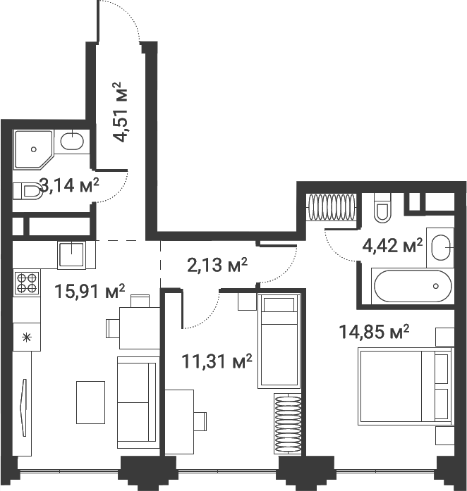 3-комн., 56.27 м², 27/28 этаж, ЖК «Первый Нагатинский»