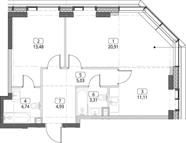 2-комн., 63.51 м², 46/56 этаж, ЖК «СИТИДЗЕН»