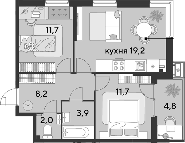 3-комн. квартира, 56.7 м² в ЖК Парк Победы — фото 2