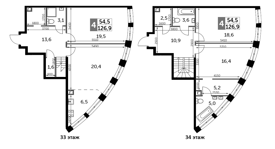 4+ комнаты, 126.9 м², 33/44 этаж, ЖК «Сидней Сити»