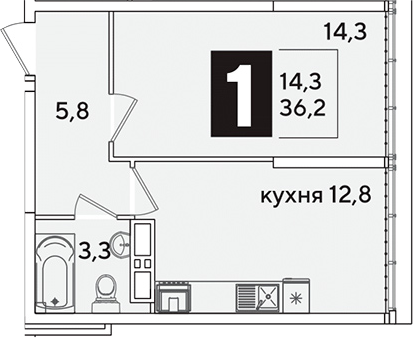 1-комн. квартира, 36.2 м² в ЖК Самолет — фото 2
