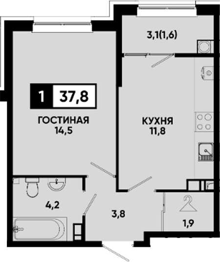 Продается 1-комн. квартира, 36.2 м²