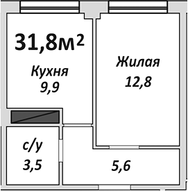 1-комн., 31.8 м², 2/9 этаж, ЖК «Европейский»