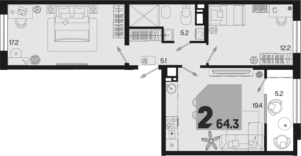 Продается 2-комн. квартира, 59.1 м² — фото 2