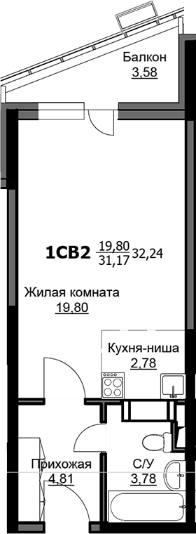 Студия, 31.15 м², 13/17 этаж, ЖК «Соболевка»