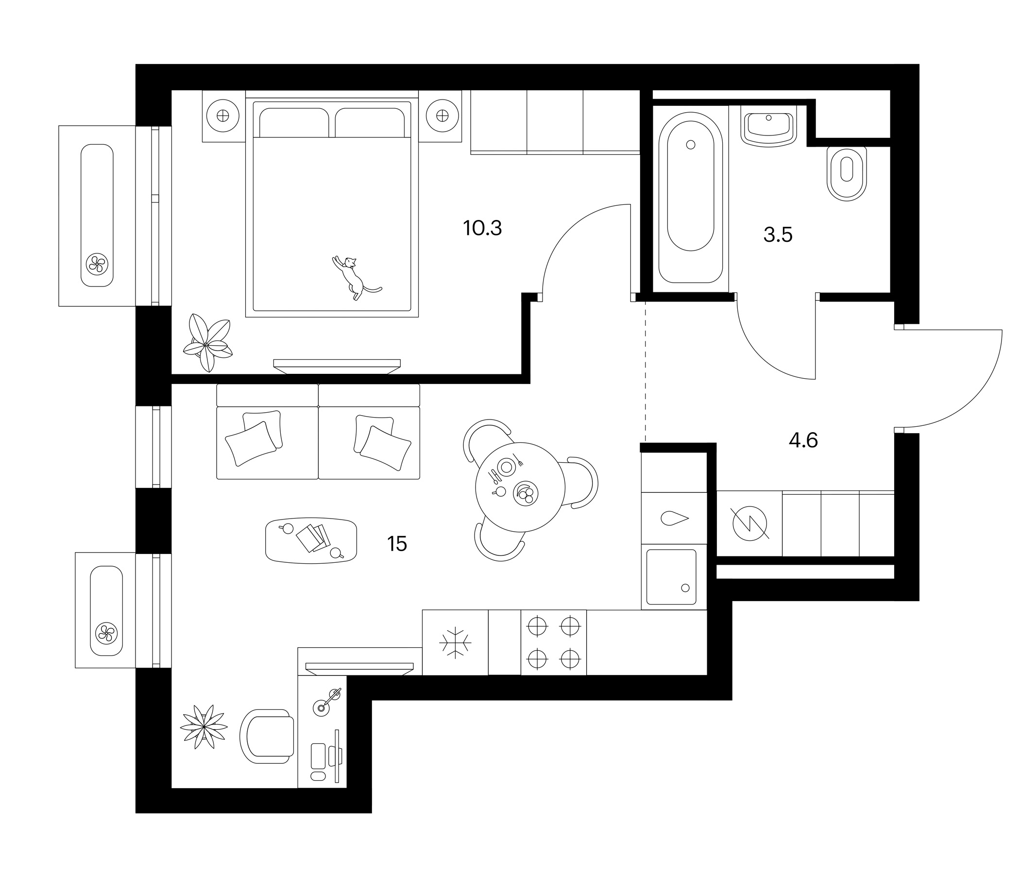 1-комн., 33.4 м², 11/13 этаж, ЖК «Зеленый парк»