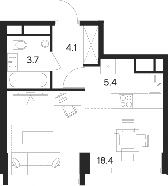 Студия, 31.6 м², 32/43 этаж, ЖК «Инди Тауэрз от Аквилон»