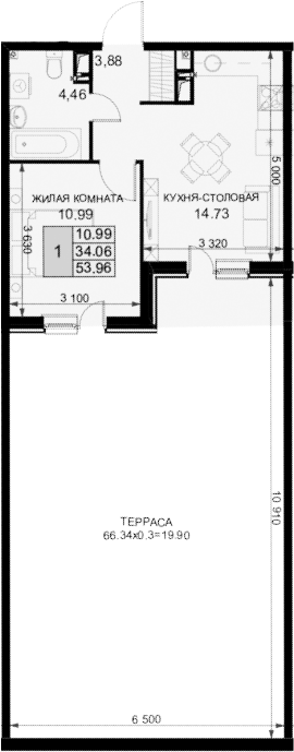 1-комн. квартира, 34.06 м² в ЖК Фонтаны — фото 2