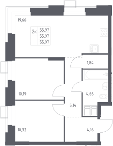 3-комн., 55.97 м², 9/23 этаж, ЖК «Тропарево Парк»