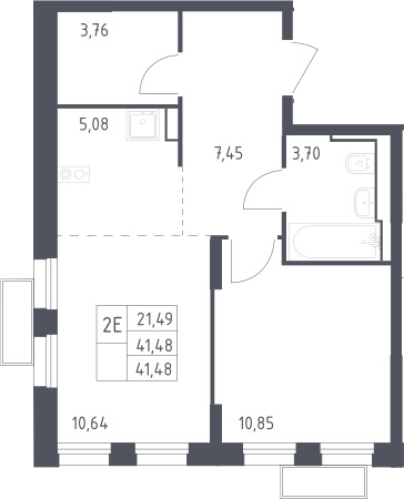 2-комн., 41.48 м², 20/24 этаж, ЖК «Квартал Строгино»