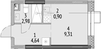 Студия, 17.83 м², 19/21 этаж, ЖК «N'ICE LOFT»
