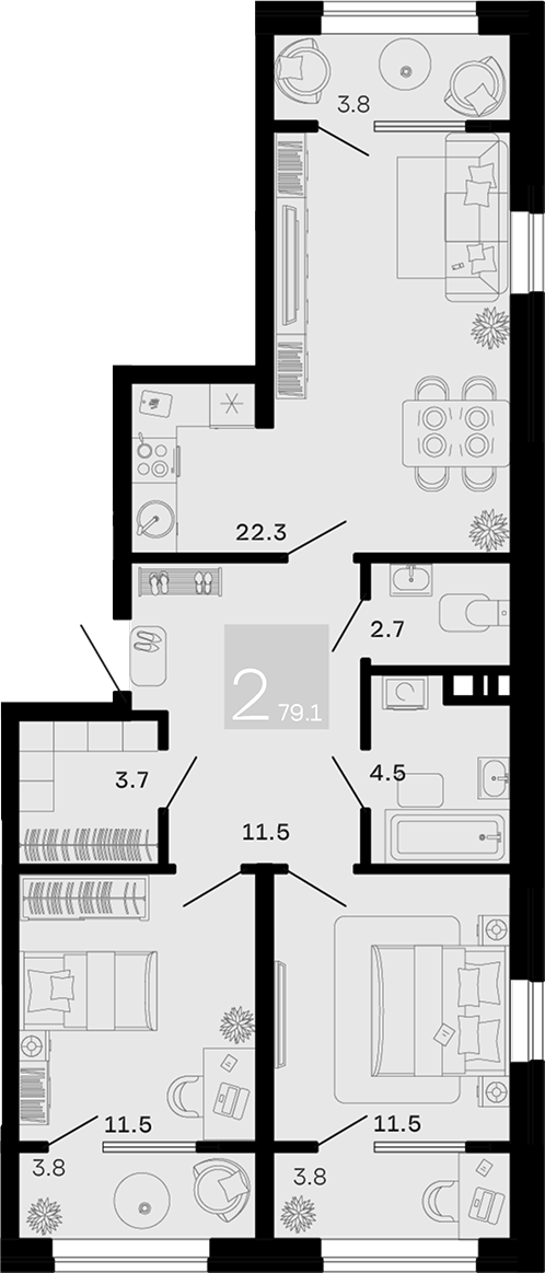 2-комн. квартира, 67.7 м² в ЖК Хозяин Морей — фото 2