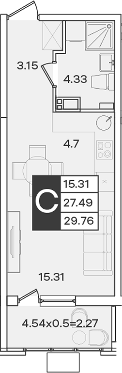 Студия, 27.49 м², 9/18 этаж, ЖК «Сюжеты»