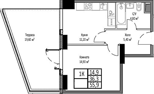1-комн., 36.3 м², 3/35 этаж, ЖК «Мираполис»
