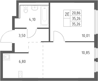 2-комн., 35.26 м², 7/17 этаж, ЖК «Пригород Лесное»