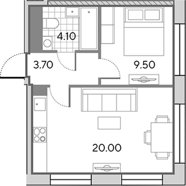 2-комн., 37.3 м², 27/30 этаж, ЖК «Вейв»