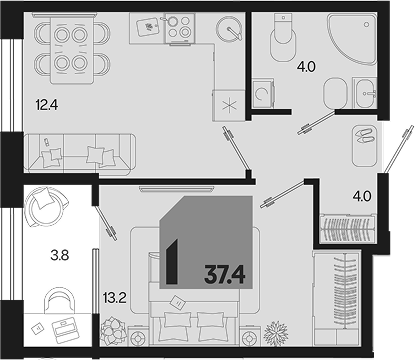 1-комн. квартира, 33.6 м² в ЖК Первое место — фото 2