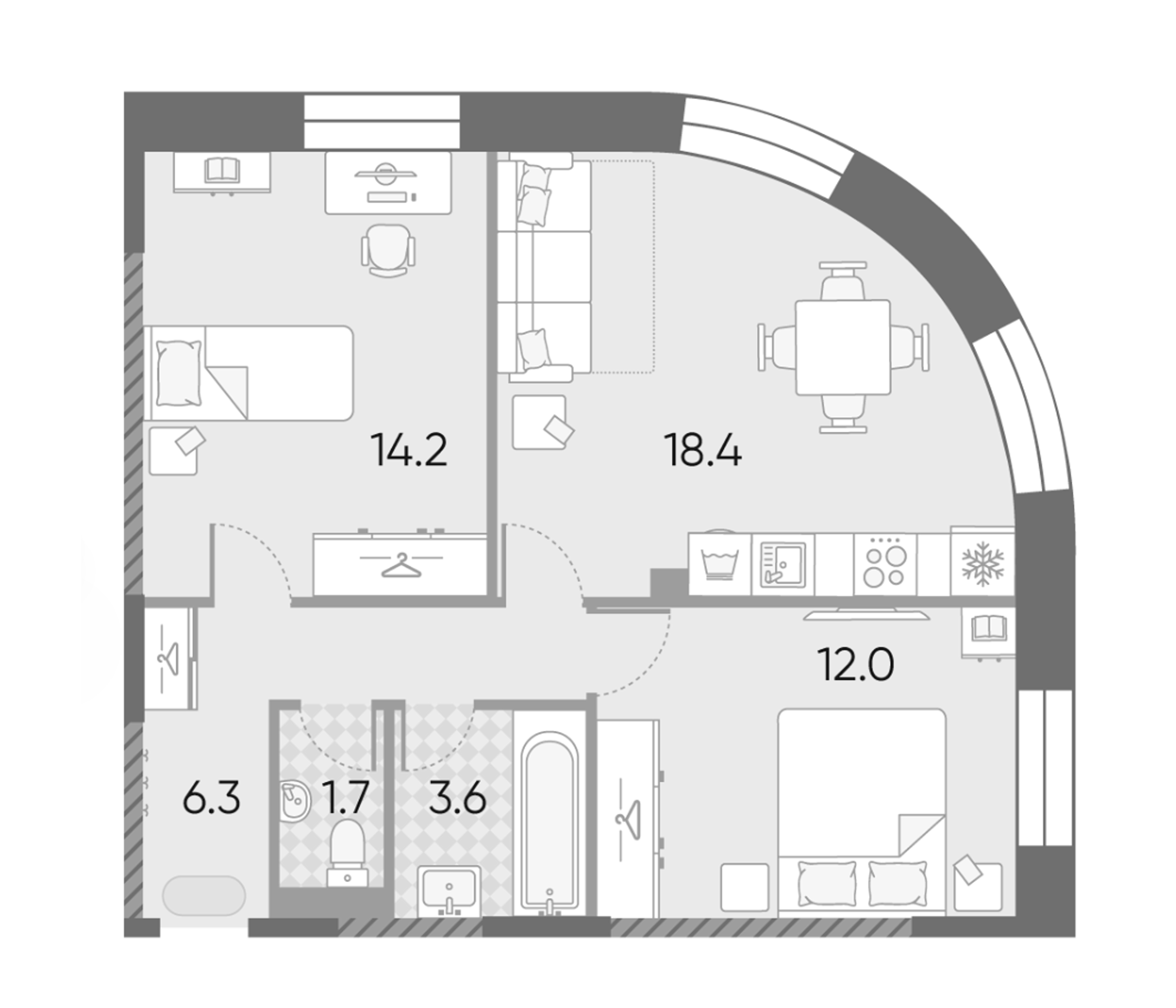 3-комн., 56.2 м², 25/28 этаж, ЖК «ЗилАрт»
