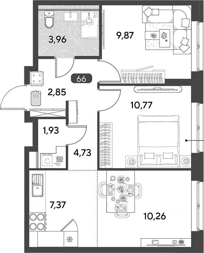 3-комн., 51.74 м², 10/25 этаж, ЖК «Космопарк»