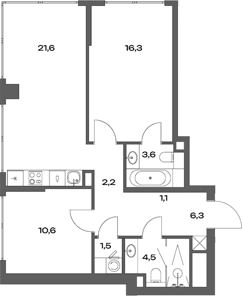 3-комн., 67.7 м², 8/30 этаж, ЖК «Акценты»