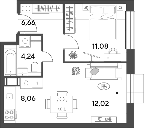 2-комн., 42.06 м², 2/15 этаж, ЖК «Публицист»