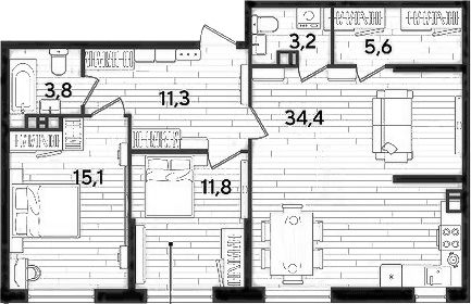 2-комн., 85.2 м², 3/16 этаж, ЖК «DОГМА ПАРК»