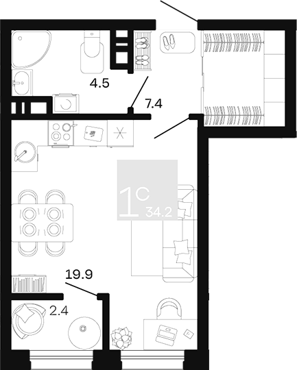 Студия квартира, 31.8 м² в ЖК Хозяин Морей — фото 2
