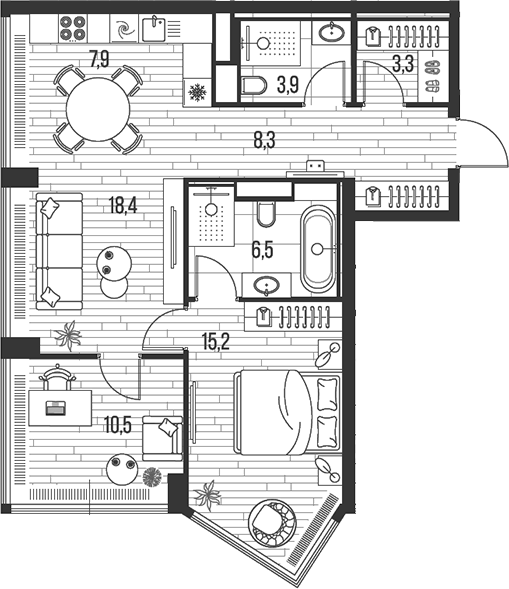 3-комн., 74 м², 23/39 этаж, ЖК «HIGH LIFE»