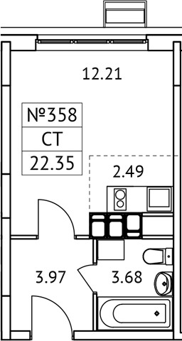 Студия, 22.35 м², 12/17 этаж, ЖК «Новотомилино»