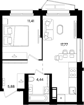 2-комн., 39.5 м², 13/18 этаж, ЖК «Парк Победы 3»