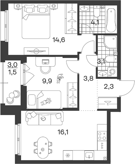 3-комн. квартира, 53.9 м² в ЖК Символ. ГК Трест — фото 2