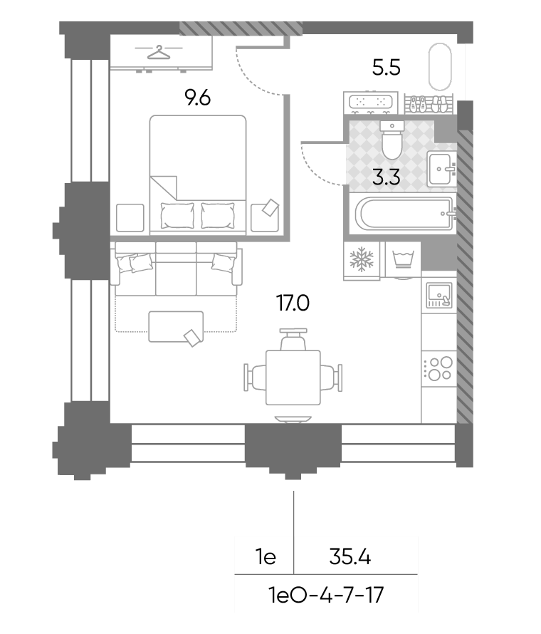 2-комн., 35.4 м², 8/43 этаж, ЖК «ЗилАрт»