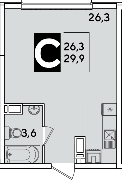 Студия квартира, 29.9 м² в ЖК Самолет — фото 3
