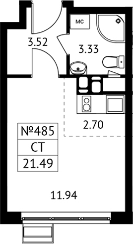Студия, 21.49 м², 4/13 этаж, ЖК «Новотомилино»