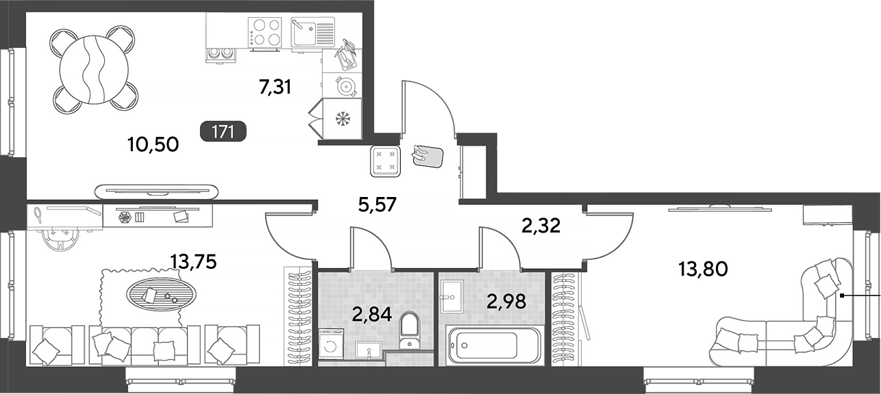 3-комн., 59.07 м², 23/25 этаж, ЖК «Космопарк»