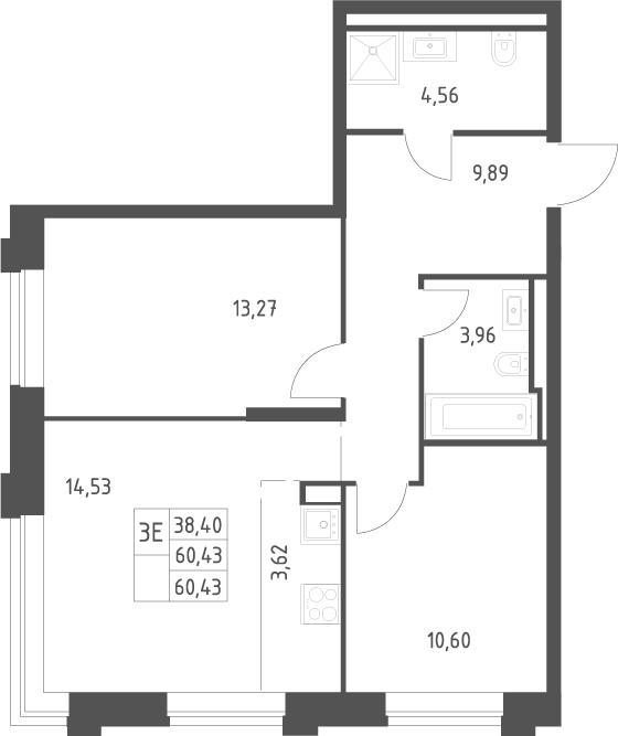 3-комн., 60.43 м², 1/14 этаж, ЖК «Верейская 41»