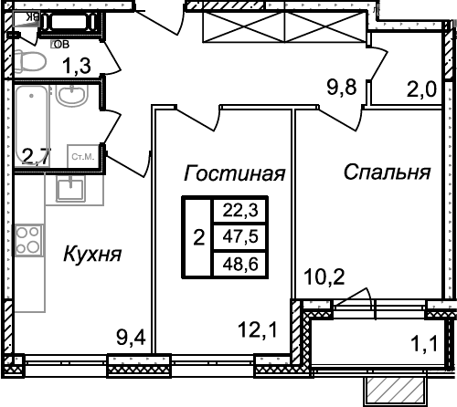 2-комн. Квартал Светлый