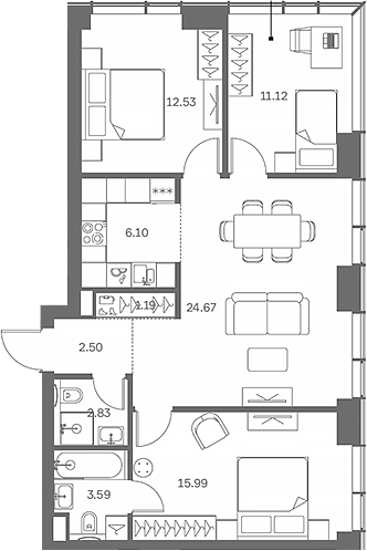 4+ комнаты, 81.61 м², 7/41 этаж, ЖК «TATE»