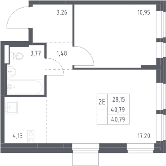 2-комн., 40.79 м², 6/13 этаж, ЖК «Квартал Авиаторов»