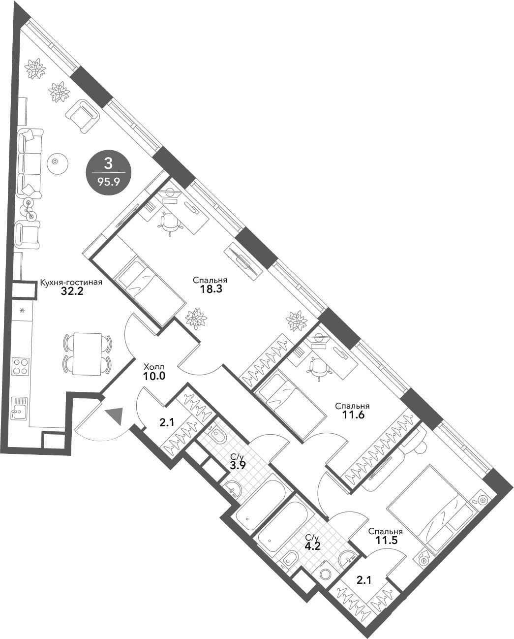 4+ комнаты, 95.9 м², 17/18 этаж, ЖК «Воксхолл»