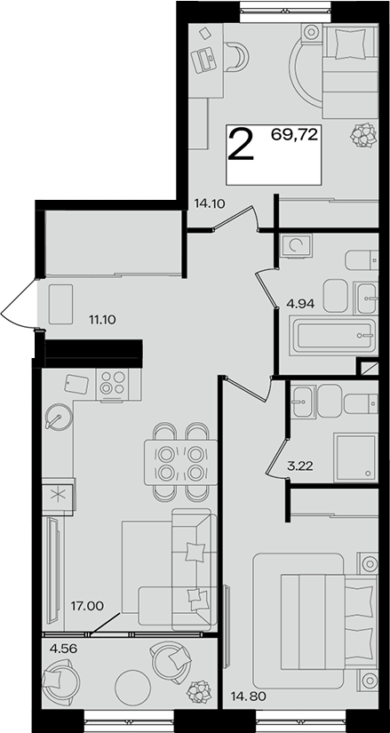 3-комн. квартира, 65.92 м² в ЖК Патрики — фото 2