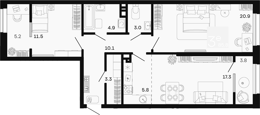 3-комн. квартира, 76.8 м² в ЖК Хозяин Морей — фото 2