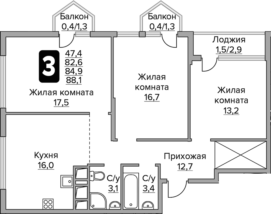 3-комн. Гранель Бригантина