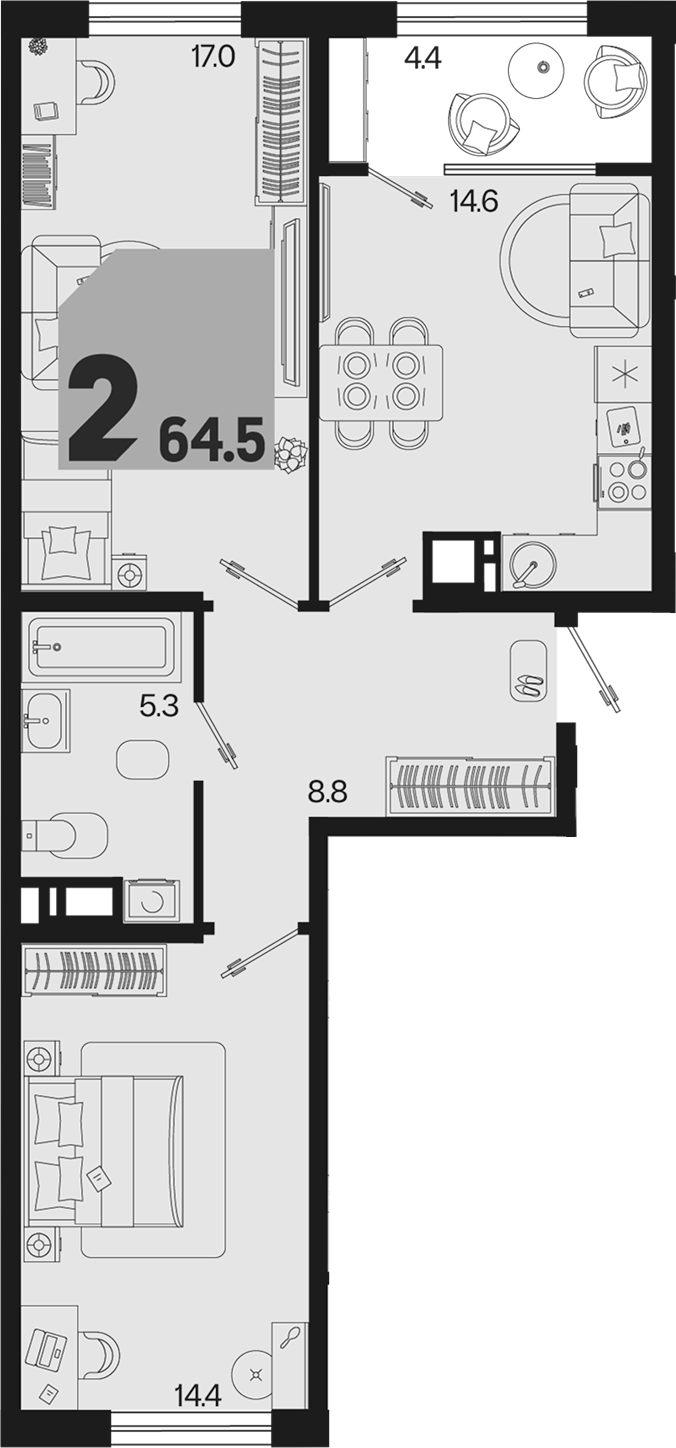 2-комн. квартира, 60.1 м² в ЖК Первое место — фото 2