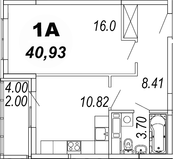 1-комн., 38.93 м², 4/4 этаж, ЖК «Шолохово»
